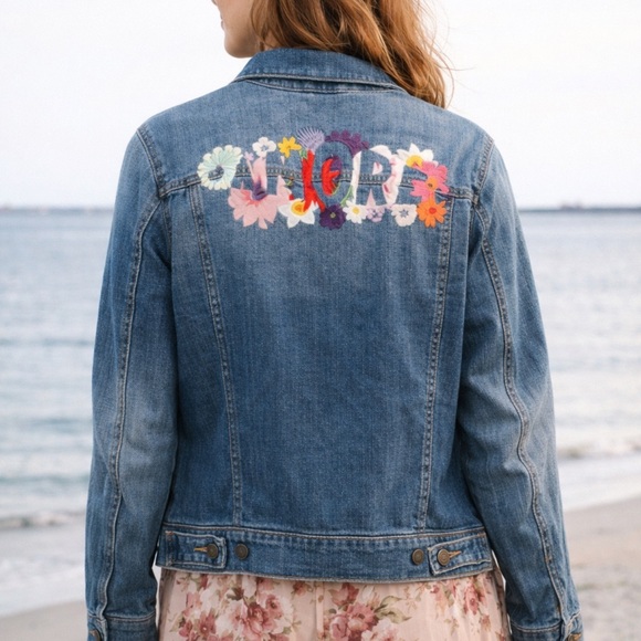 Pilcro Jackets & Blazers - Anthropology Pilcro Amore Embroidered Denim‎ Love Jacket